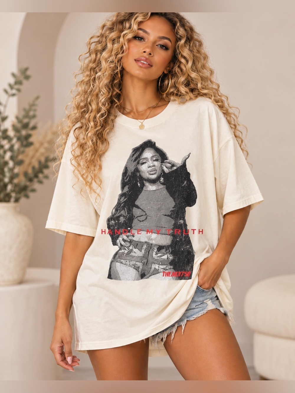 Oversized Cream Graphic Tee - "Handle My Truth"